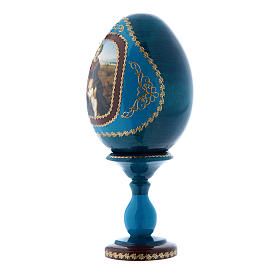 Russische Ei-Ikone, blau, Madonna im Garten, Fabergè-Stil, Gesamthöhe 16 cm