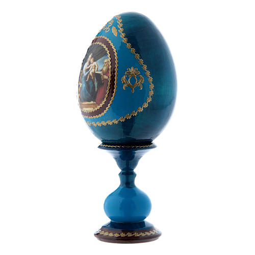 Oeuf russe La Vierge au Poisson bleu décoré main h tot 16 cm 2