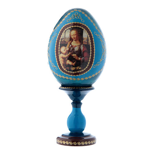 Russische Ei-Ikone, blau, Madonna mit dem Kinde, Gesamthöhe 16 cm 1