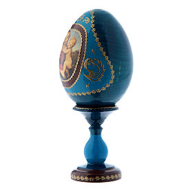 Russische Ei-Ikone, blau, Kleine Cowper Madonna, russisch imperial-Stil, Gesamthöhe 16 cm