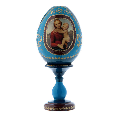 Russische Ei-Ikone, blau, Kleine Cowper Madonna, russisch imperial-Stil, Gesamthöhe 16 cm 1