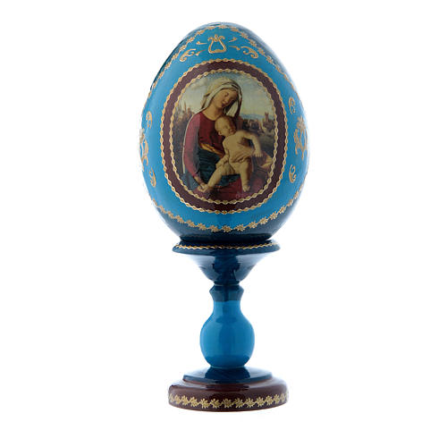 Oeuf russe en bois bleu style impériale russe Vierge à l'Enfant h tot 16 cm 1