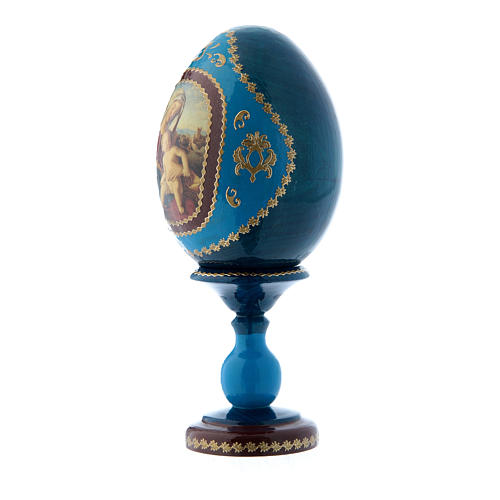 Oeuf russe en bois bleu style impériale russe Vierge à l'Enfant h tot 16 cm 2