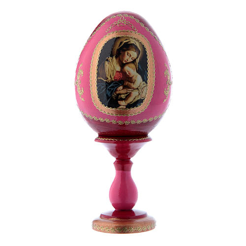 Russische Ei-Ikone, rot, Muttergottes mit Kind, Gesamthöhe 16 cm 1