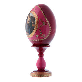 Huevo rojo de madera Adoración del Niño con San Juanito ruso h tot 16 cm