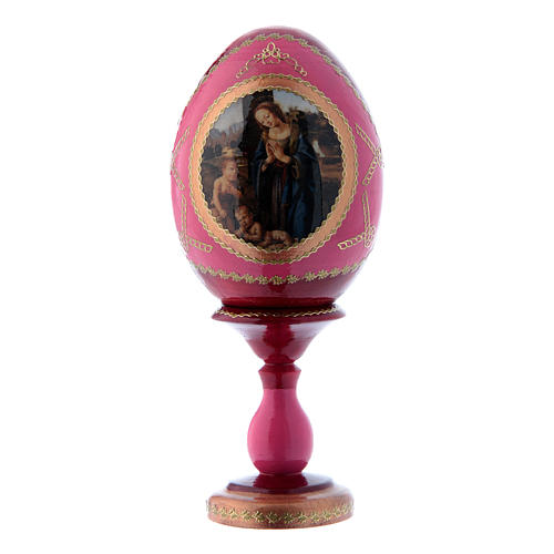 Huevo rojo de madera Adoración del Niño con San Juanito ruso h tot 16 cm 1