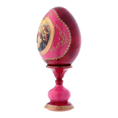 Russische Ei-Ikone, rot, Madonna mit dem Granatapfel, Gesamthöhe 16 cm 2