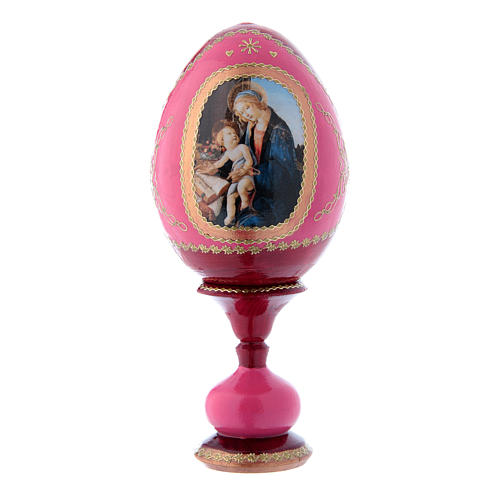 Huevo de madera ruso rojo decoupage La Virgen del Libro h tot 16 cm 1