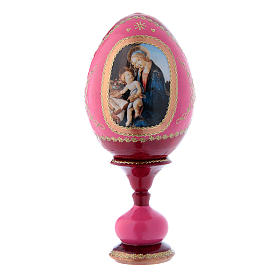 Uovo in legno russo rosso découpage La Madonna del Libro h tot 16 cm