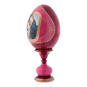 Uovo in legno russo rosso découpage La Madonna del Libro h tot 16 cm