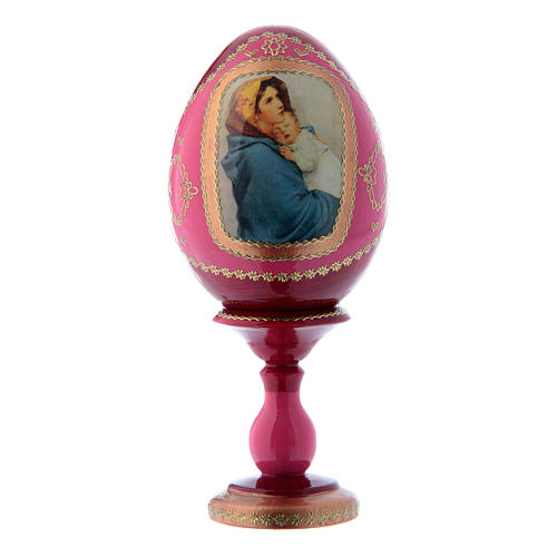 Russische Ei-Ikone, rot, Madonna der Straße, Gesamthöhe 16 cm 1