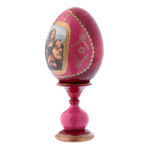Uovo icona russa rosso decorato a mano La Madonna dei Fusi h tot 16 cm 2