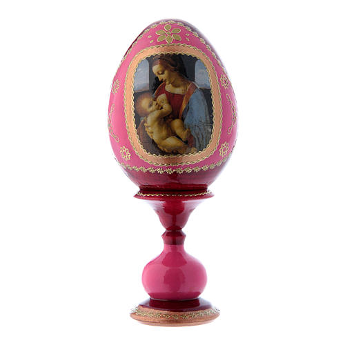 Huevo ruso rojo decoupage de madera La Virgen Litta h tot 16 cm 1