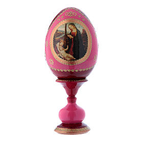 Oeuf en bois rouge style impériale russe Vierge à l'Enfant et Saint Jean-Baptiste h tot 16 cm