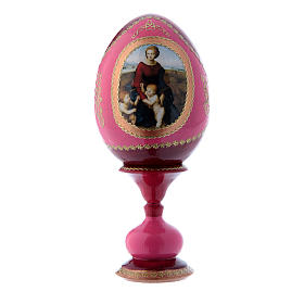 Russische Ei-Ikone, rot, Madonna im Garten, Fabergè-Stil, Gesamthöhe 16 cm