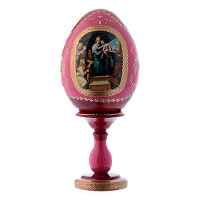 Uovo russo rosso in legno decorato a mano La Madonna del Pesce h tot 16 cm