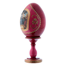 Uovo russo rosso in legno decorato a mano La Madonna del Pesce h tot 16 cm