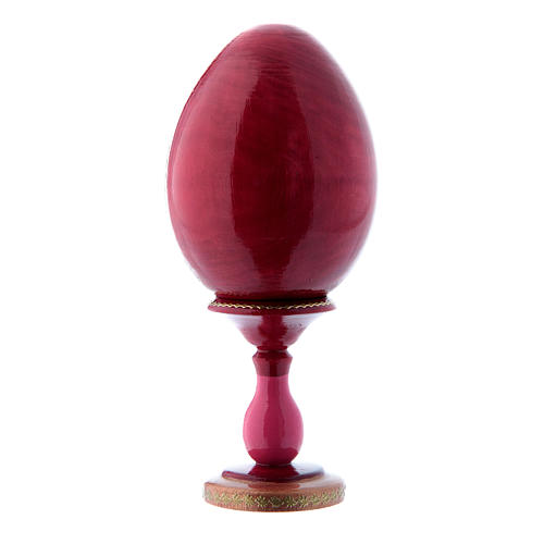 Uovo russo rosso in legno decorato a mano La Madonna del Pesce h tot 16 cm 3