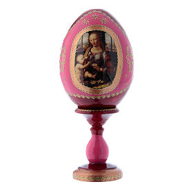 Russische Ei-Ikone, rot, Madonna mit dem Kinde, Gesamthöhe 16 cm