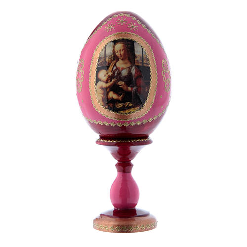 Russische Ei-Ikone, rot, Madonna mit dem Kinde, Gesamthöhe 16 cm 1