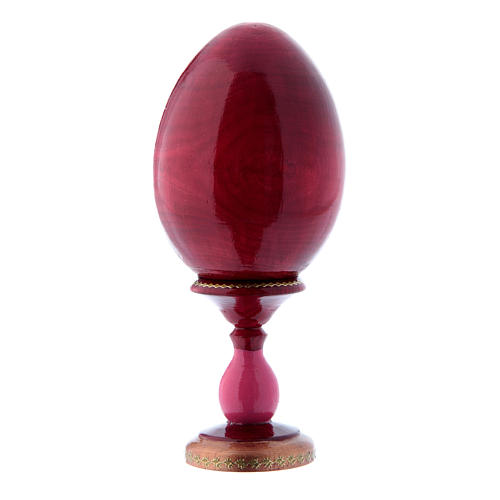 Huevo ícono ruso decoupage Virgen con Niño rojo de madera h tot 16 cm 3
