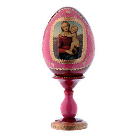 Russische Ei-Ikone, rot, Kleine Cowper Madonna, Fabergè-Stil, Gesamthöhe 16 cm
