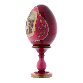 Uovo stile Fabergè rosso in legno russo decorato a mano Madonna con Bambino h tot 16 cm