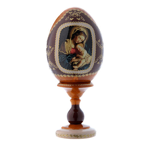 Uovo russo giallo in legno decorato a mano Madonna col Bambino h tot 16 cm 1