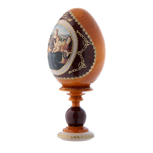 Huevo amarillo de madera decorado a mano ruso Virgen con Niño, San Juanito y Ángeles h tot 16 cm 2