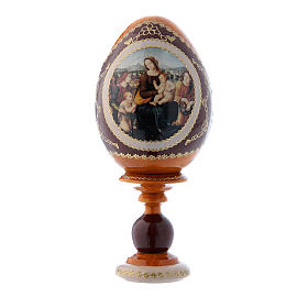 Oeuf jaune en bois décoré main russe Vierge à l'Enfant, Saint Jean-Baptiste et Anges h tot 16 cm