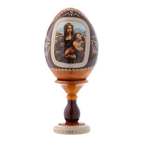 Uovo giallo russo decorato a mano La Madonna dei Fusi h tot 16 cm