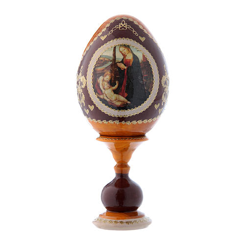 Russische Ei-Ikone, gelb, Madonna mit Kind und Johannesknabe, Gesamthöhe 16 cm 1