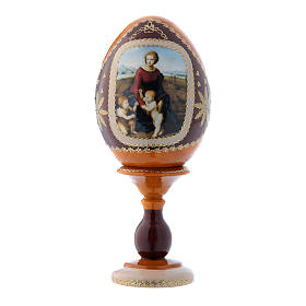 Huevo La Virgen del Belvedere ruso amarillo de madera decoupage h tot 16 cm
