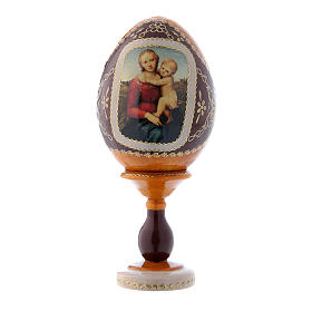 Russische Ei-Ikone, gelb, Kleine Cowper Madonna, Fabergè-Stil, Gesamthöhe 16 cm