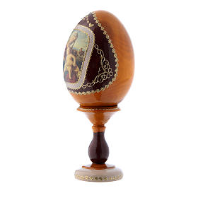 Uovo russo giallo in legno découpage Madonna con Bambino h tot 16 cm