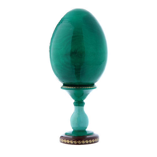 Russische Ei-Ikone, grün, Madonna mit Kind, Johannesknaben und Engeln, Gesamthöhe 16 cm 3