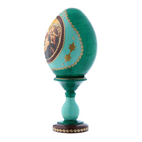 Huevo ruso La Virgen de la granada verde de madera h tot 16 cm