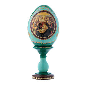 Ovos Russos Pintados: Ovo russo em madeira verde A Virgem e o Menino com seis anjos h tot 16 cm