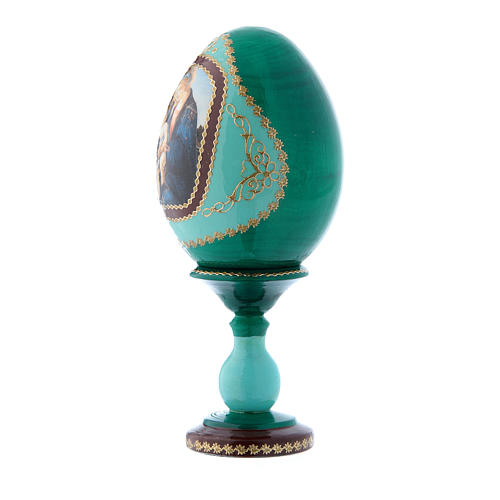 Russische Ei-Ikone, grün, Madonna mit dem Buch, Gesamthöhe 16 cm 2