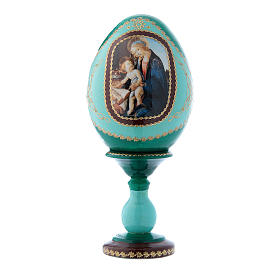 Uova russe dipinte: Uovo russo verde stile FabergèLa Madonna del Libro h tot 16 cm