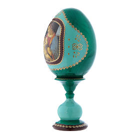 Huevo verde de madera decoupage ruso La Virgen Litta h tot 16 cm