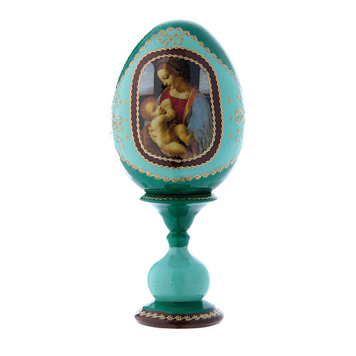 Uovo verde in legno découpage russo La Madonna Litta h tot 16 cm 1