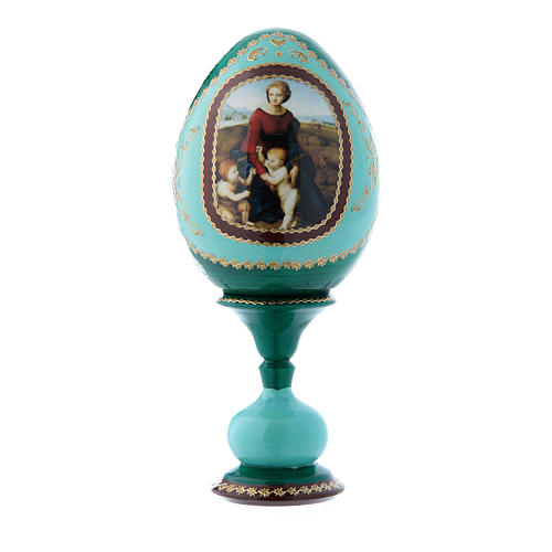 Russian Egg Madonna del Prato, Russian Imperial style, green 16 cm 1