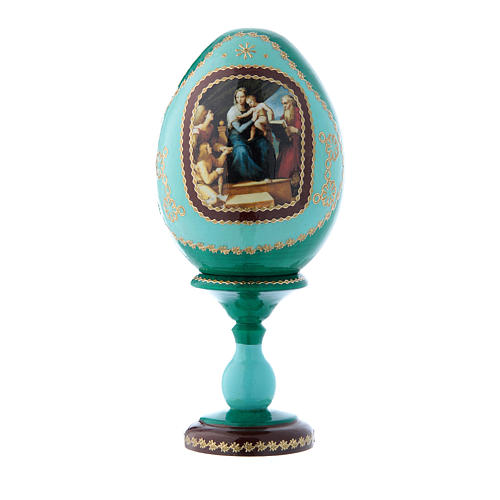 Russian Egg Madonna of the Fish, Russian Imperial style, green 16 cm 1