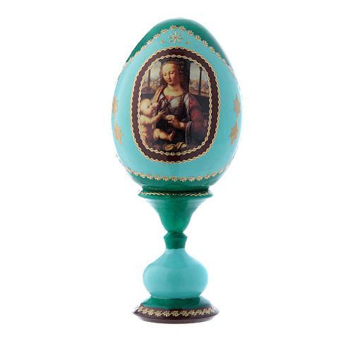 Uovo russo La Madonna col Bambino stile imperiale russo verde in legno h tot 16 cm 1