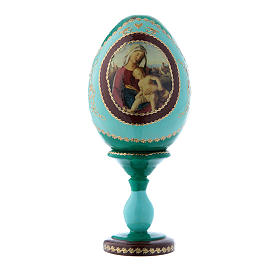 Uovo russo stile Fabergè verde in legno decorato a mano Madonna con Bambino h tot 16 cm