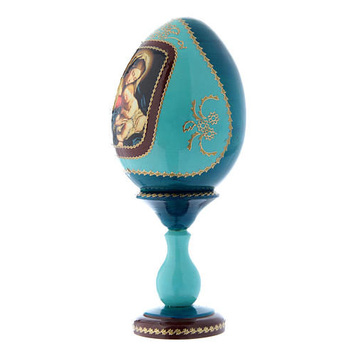 Huevo ícono ruso de madera azul decorado a mano Virgen con Niño h tot 20 cm 2