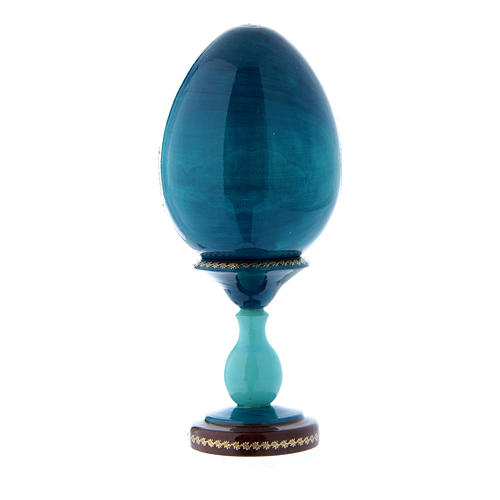 Huevo de madera azul ruso Virgen con Niño, San Juanito y Ángeles h tot 20 cm 3