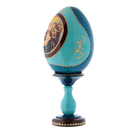 Russische Ei-Ikone, blau, Madonna mit dem Granatapfel, Gesamthöhe 20 cm