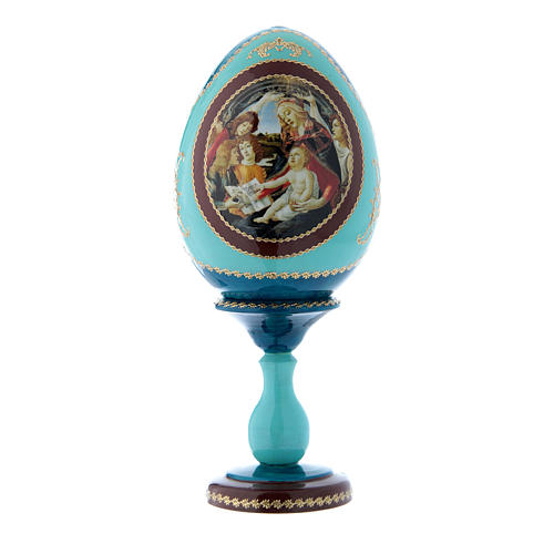 Russische Ei-Ikone, blau, Madonna del Magnificat, Gesamthöhe 20 cm 1